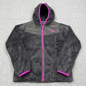 North Face Oso Hoodie Girls XL 18 Black Deep Pile Fleece Full Zip Jacket Fuchsia